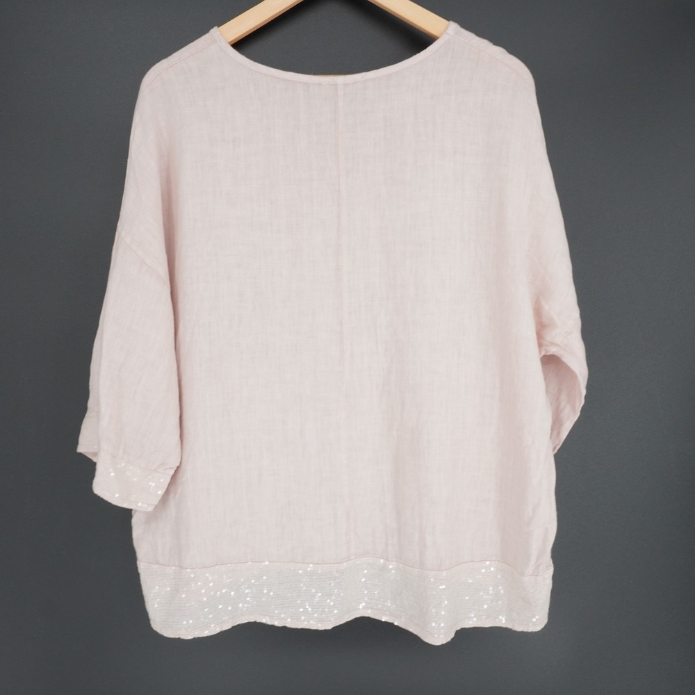 Bella Umbra Linen Top Womens L Blush Pink Sequins Relaxed Coastal Beach Italy - Picture 3 of 12